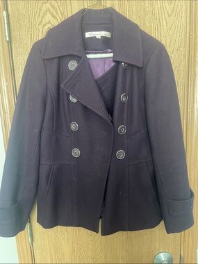 Women's Double-Breasted Pea Coat in Deep Purple